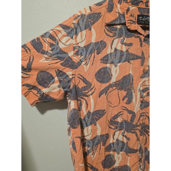 Salt Life Mens’s Orange Beach Button Down Short Sleeve Tee (M) - Picture 1 of 5